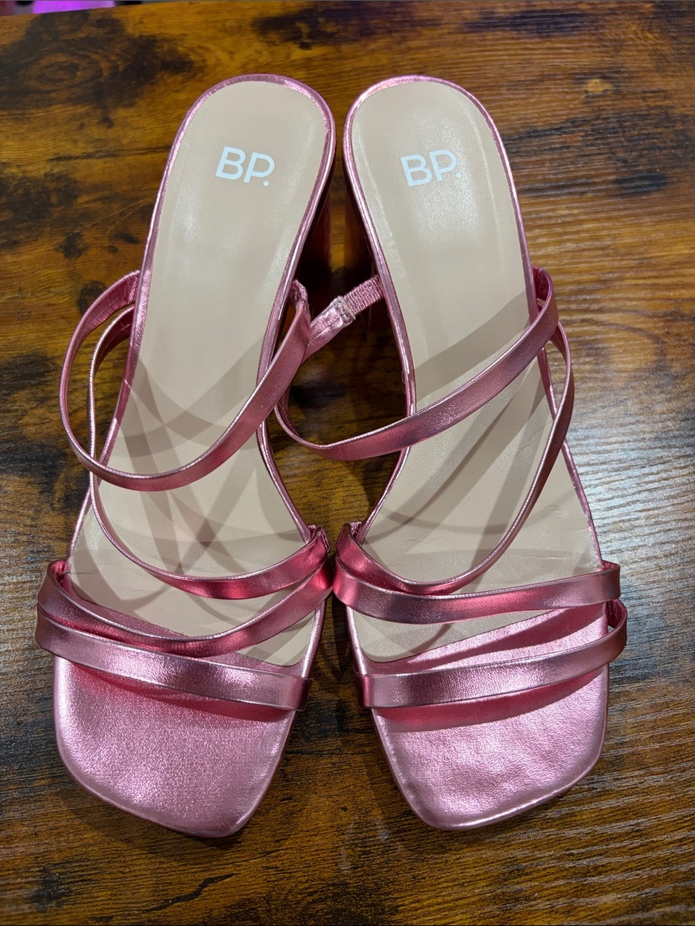 bp Metallic Rose Pink Strappy Low-Heel Sandals